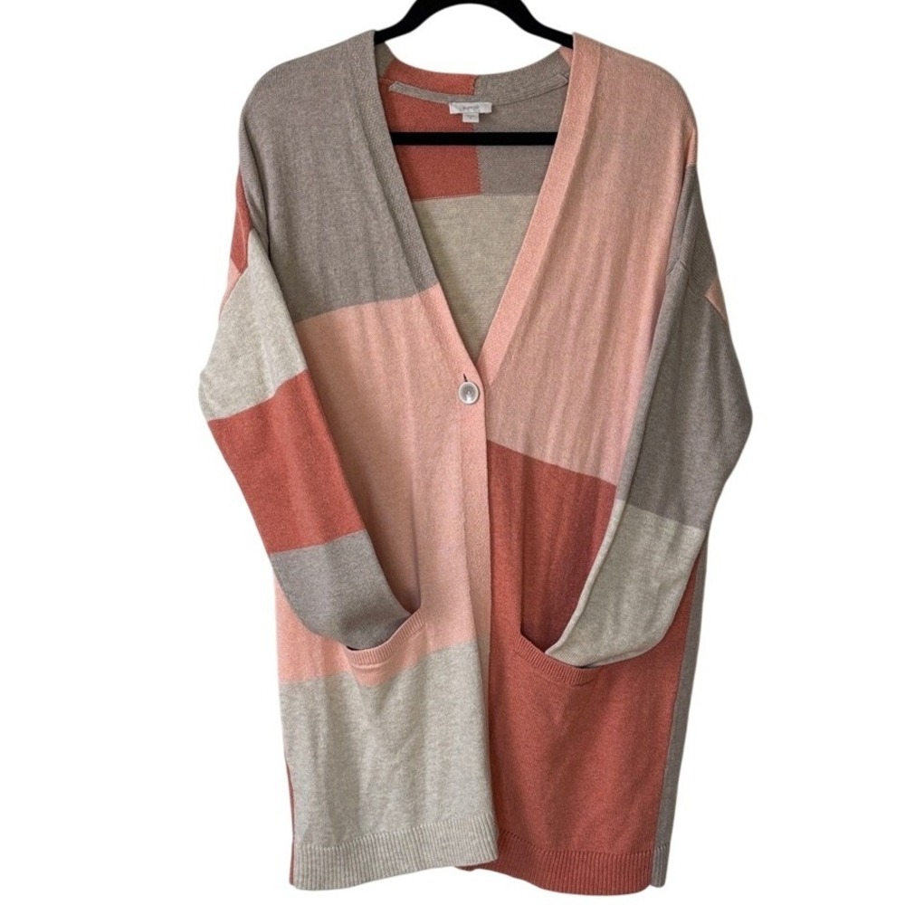 J. Jill Pure Jill Open Cardigan Sweater Size M Coral Blush Taupe Cream